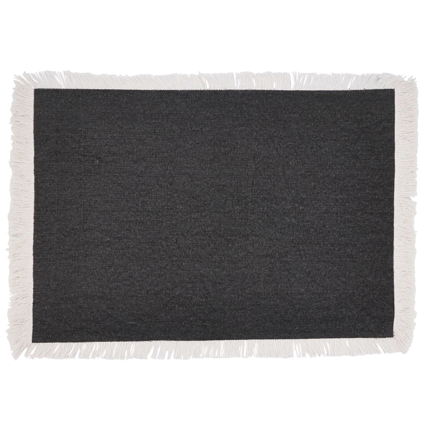 Fringed border placemat - charcoal black (set of 4)